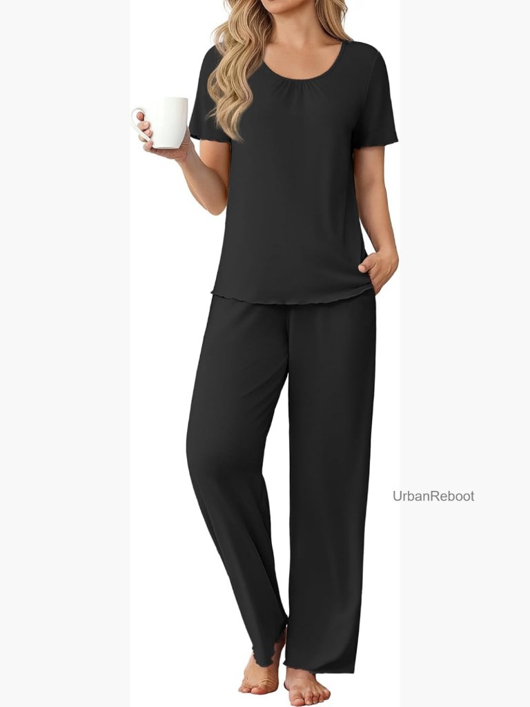 Viscose From Bamboo Pajama Set Short Sleeve Long Pants Sleepwear